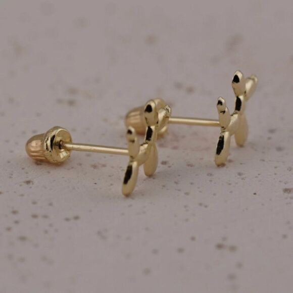 14k Real Gold Stud Earrings | Balloon Dog Stud Earrings | Birthday Gift | - Picture 3 of 9